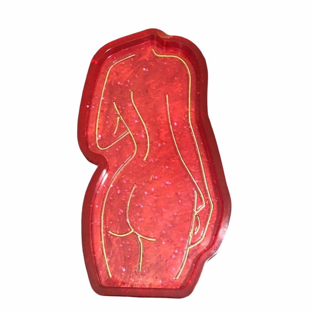 Glittery Red Goddess jewelry tray. Handmade